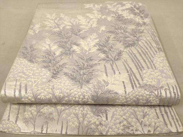 平和屋着物◎六通柄袋帯　唐織　樹林文　銀糸　正絹　逸品　AABB9063dt