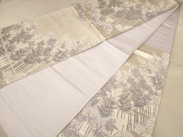 平和屋着物◎六通柄袋帯　唐織　樹林文　銀糸　正絹　逸品　AABB9063dt