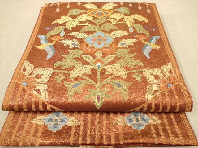 平和屋着物◎太鼓柄袋帯　更紗花文　金糸　正絹　逸品　AABB9073dt