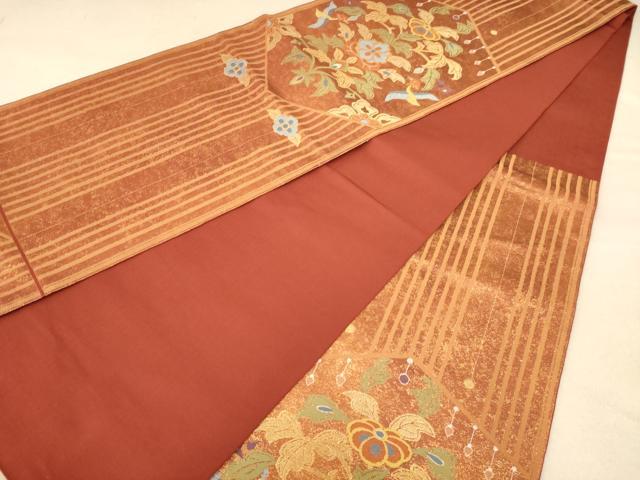 平和屋着物◎太鼓柄袋帯　更紗花文　金糸　正絹　逸品　AABB9073dt