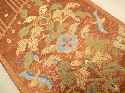 平和屋着物◎太鼓柄袋帯　更紗花文　金糸　正絹　逸品　AABB9073dt