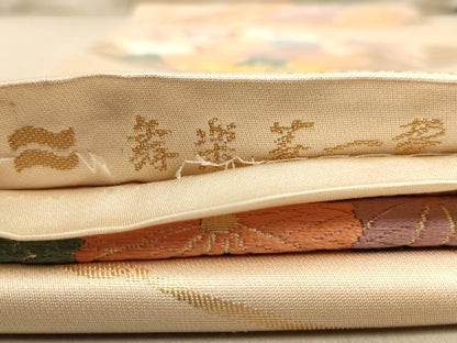 平和屋着物◎六通柄袋帯　唐織　花車文　金糸　正絹　逸品　AABB9077dt