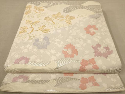 平和屋着物◎六通柄袋帯　唐織　立波花文　金銀糸　正絹　逸品　AABB9078dt