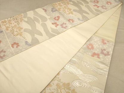 平和屋着物◎六通柄袋帯　唐織　立波花文　金銀糸　正絹　逸品　AABB9078dt
