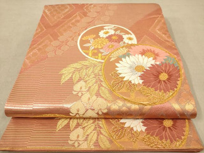 平和屋着物◎両面　全通柄袋帯　唐織　花丸文　金銀糸　正絹　逸品　AABB9083dt