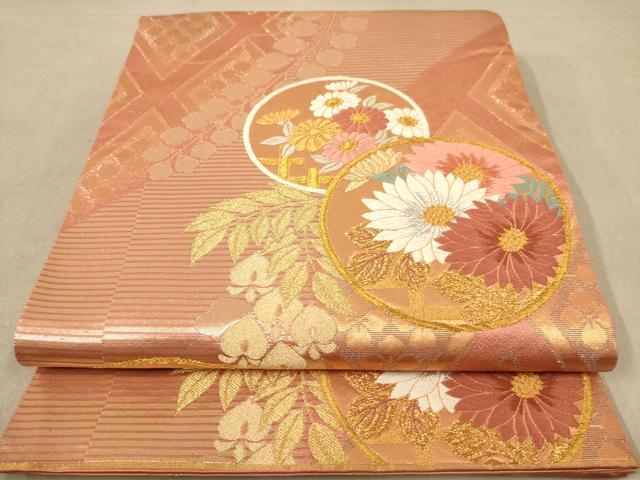 平和屋着物◎両面　全通柄袋帯　唐織　花丸文　金銀糸　正絹　逸品　AABB9083dt