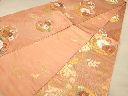 平和屋着物◎両面　全通柄袋帯　唐織　花丸文　金銀糸　正絹　逸品　AABB9083dt