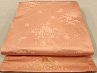 平和屋着物◎両面　全通柄袋帯　唐織　花丸文　金銀糸　正絹　逸品　AABB9083dt