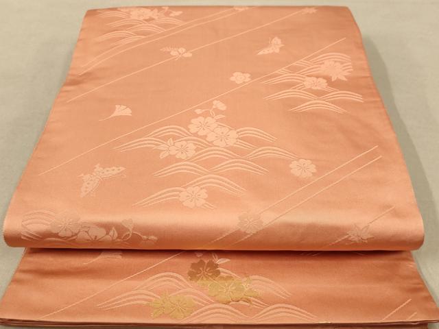 平和屋着物◎両面　全通柄袋帯　唐織　花丸文　金銀糸　正絹　逸品　AABB9083dt