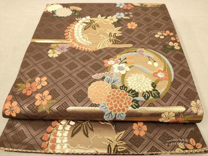平和屋着物◎六通柄袋帯　唐織　花丸文　金糸　正絹　逸品　AABB9085dt