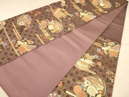 平和屋着物◎六通柄袋帯　唐織　花丸文　金糸　正絹　逸品　AABB9085dt