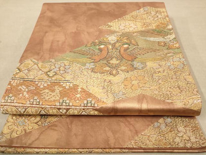 平和屋着物◎太鼓柄袋帯　更紗花鳥文　金銀糸　正絹　逸品　AABB9088dt