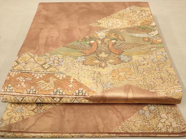 平和屋着物◎太鼓柄袋帯　更紗花鳥文　金銀糸　正絹　逸品　AABB9088dt