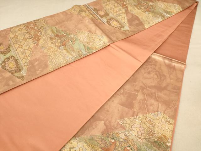 平和屋着物◎太鼓柄袋帯　更紗花鳥文　金銀糸　正絹　逸品　AABB9088dt
