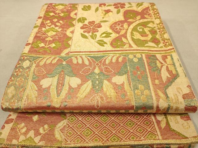 平和屋着物◎佐賀錦　六通柄袋帯　更紗花文　金糸　正絹　逸品　AABB9089dt