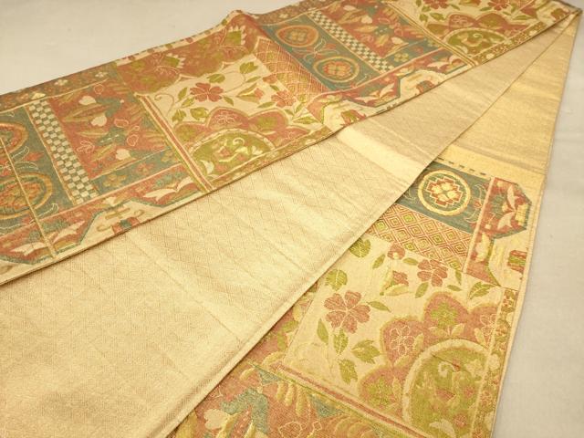 平和屋着物◎佐賀錦　六通柄袋帯　更紗花文　金糸　正絹　逸品　AABB9089dt