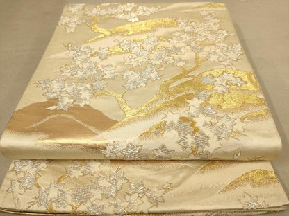 平和屋着物◎六通柄袋帯　唐織　枝楓文　金銀糸　正絹　逸品　AABB9093dt