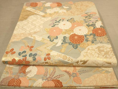 平和屋着物◎六通柄袋帯　唐織　道長取菊梱文　金糸　正絹　逸品　AABB9094dt