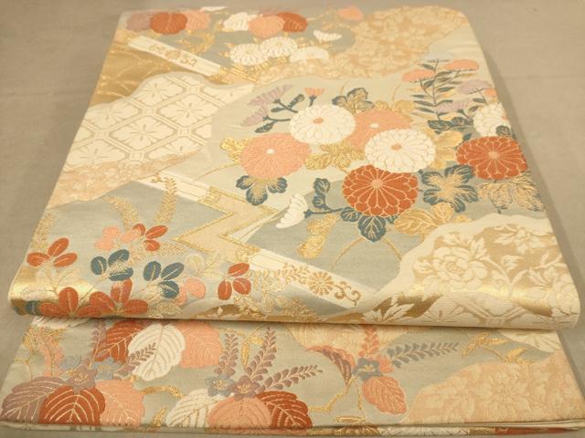 平和屋着物◎六通柄袋帯　唐織　道長取菊梱文　金糸　正絹　逸品　AABB9094dt