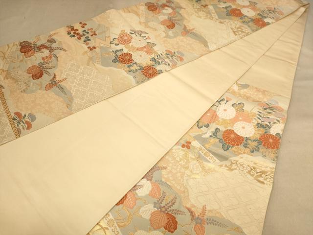 平和屋着物◎六通柄袋帯　唐織　道長取菊梱文　金糸　正絹　逸品　AABB9094dt