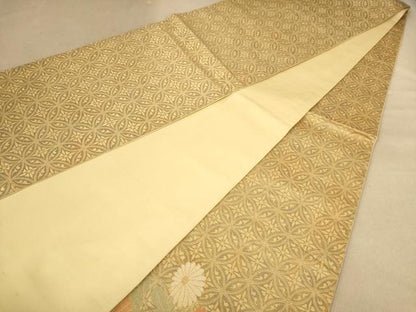 平和屋着物◎太鼓柄袋帯　草花文　金糸　正絹　逸品　AABB9107dt