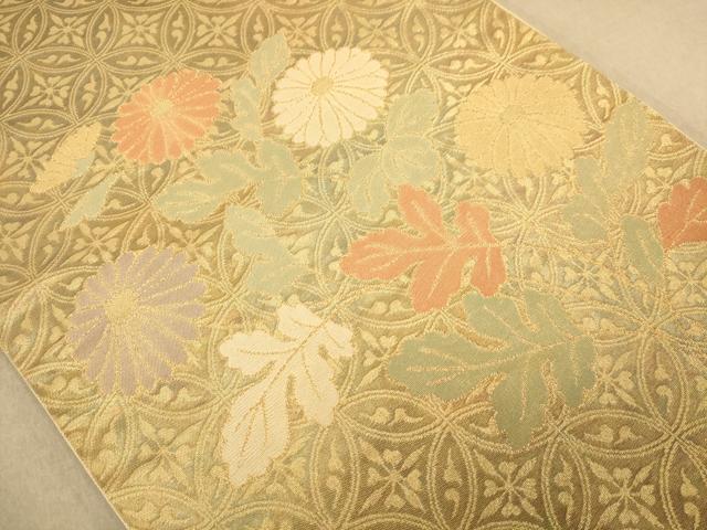 平和屋着物◎太鼓柄袋帯　草花文　金糸　正絹　逸品　AABB9107dt