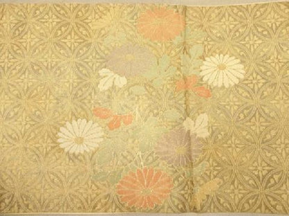 平和屋着物◎太鼓柄袋帯　草花文　金糸　正絹　逸品　AABB9107dt