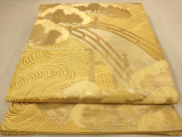 平和屋着物◎六通柄袋帯　風景松文　金糸　正絹　逸品　AABB9110dt