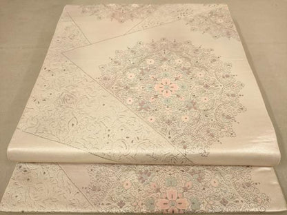 平和屋着物◎六通柄袋帯　錦彩裂取文　プラチナ箔　正絹　逸品　AABB9112dt