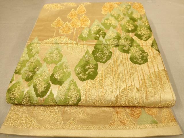 平和屋着物◎六通柄袋帯　唐織　樹林文　金糸　正絹　逸品　AABB9117dt