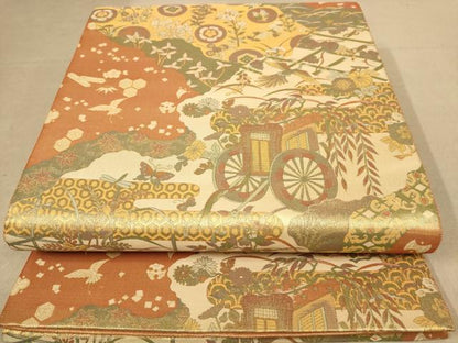 平和屋着物◎六通柄袋帯　吉祥花文　金糸　金通し地　正絹　逸品　AABB9118dt