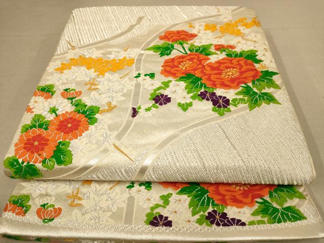 平和屋着物◎六通柄袋帯　唐織　草花文　金銀糸　正絹　逸品　AABB9119dt