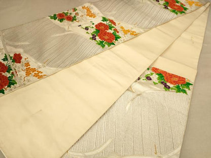 平和屋着物◎六通柄袋帯　唐織　草花文　金銀糸　正絹　逸品　AABB9119dt