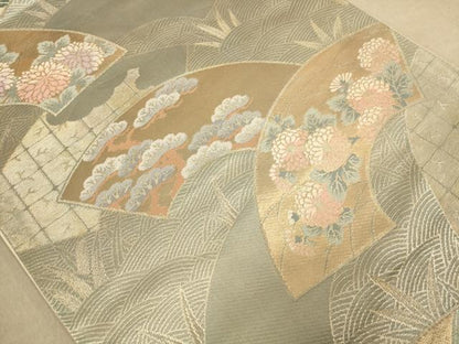 平和屋着物◎六通柄袋帯　唐織　地紙花文　金糸　正絹　逸品　AABB9121dt