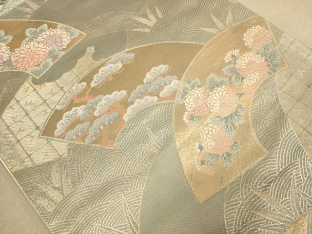 平和屋着物◎六通柄袋帯　唐織　地紙花文　金糸　正絹　逸品　AABB9121dt