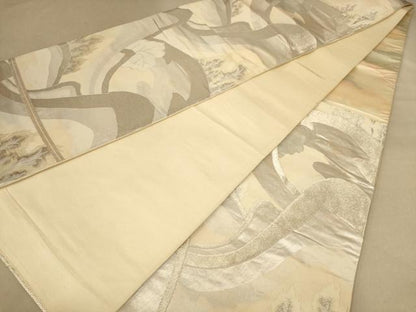 平和屋着物◎六通柄袋帯　樹林文　銀糸　正絹　逸品　AABB9122dt