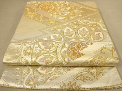 平和屋着物◎六通柄袋帯　唐織　松川菱花文　金糸　正絹　逸品　AABB9123dt
