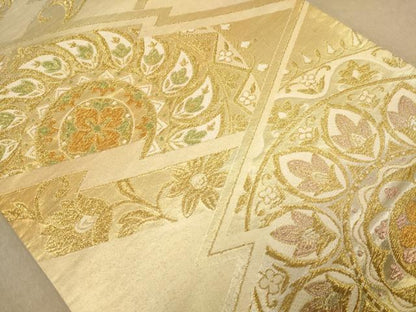 平和屋着物◎六通柄袋帯　唐織　松川菱花文　金糸　正絹　逸品　AABB9123dt