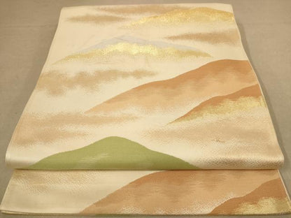 平和屋着物◎六通柄袋帯　遠山風景文　金糸　正絹　逸品　AABB9144dt