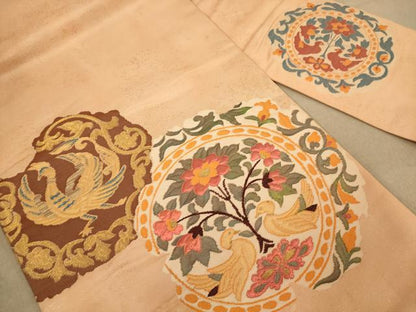 平和屋着物◎九寸名古屋帯　花鳥文　金糸　正絹　逸品　AABB9148dt