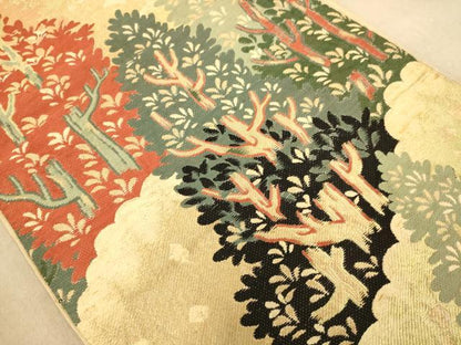 平和屋着物◎六通柄　本袋帯　唐織　樹林文　金糸　正絹　逸品　AABB9158dt