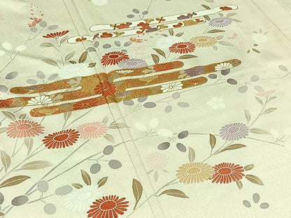 平和屋着物▽訪問着　単衣　草花文　金彩　正絹　逸品　AABB9201jh