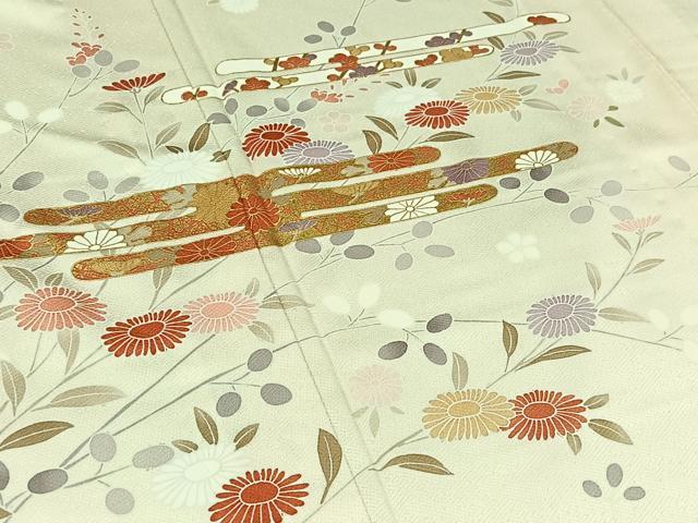 平和屋着物▽訪問着　単衣　草花文　金彩　正絹　逸品　AABB9201jh