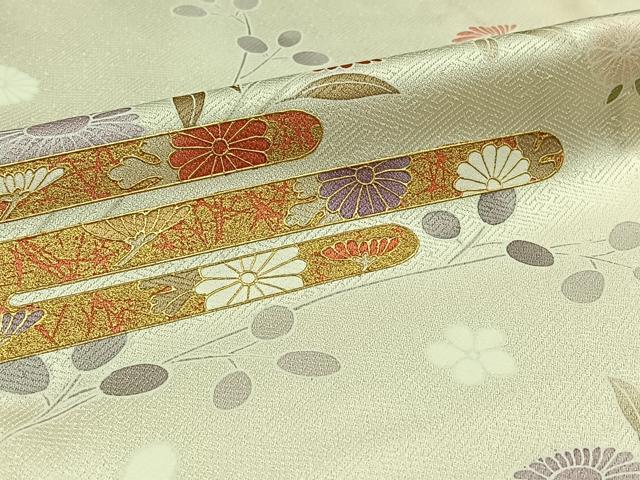 平和屋着物▽訪問着　単衣　草花文　金彩　正絹　逸品　AABB9201jh