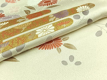 平和屋着物▽訪問着　単衣　草花文　金彩　正絹　逸品　AABB9201jh