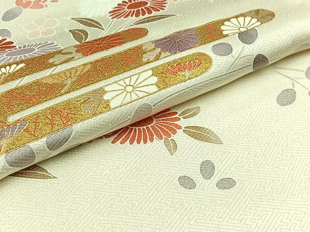 平和屋着物▽訪問着　単衣　草花文　金彩　正絹　逸品　AABB9201jh