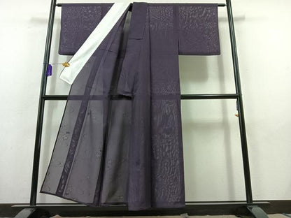 平和屋着物＊夏物 色無地 絽 流水地紋 深紫色 正絹 逸品 AABB9202jh