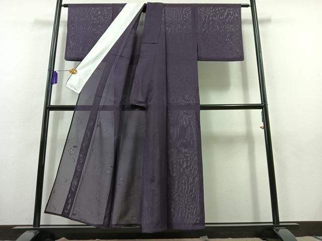 平和屋着物＊夏物 色無地 絽 流水地紋 深紫色 正絹 逸品 AABB9202jh