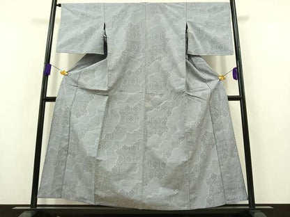 平和屋着物▽上質な紬　単衣　110亀甲　亀甲花文　正絹　逸品　AABB9205jh