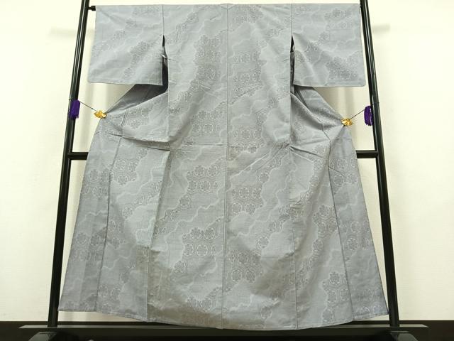 平和屋着物▽上質な紬　単衣　110亀甲　亀甲花文　正絹　逸品　AABB9205jh